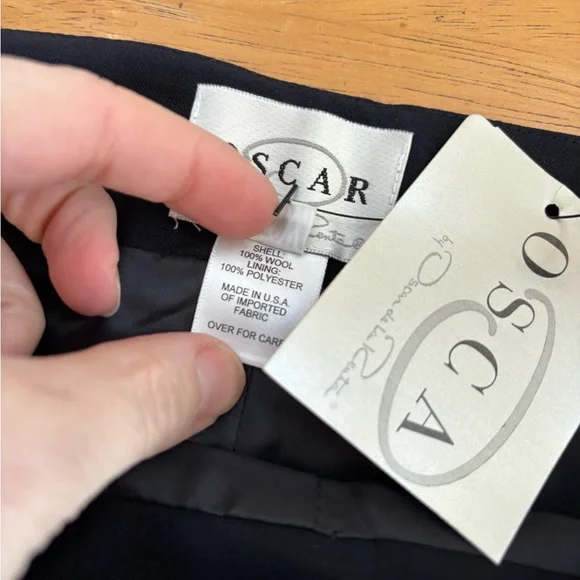 Oscar by Oscar De La Renta navy blue wool and leather trim pant suit 18W read - Picture 7 of 14